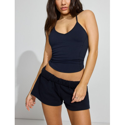 Women's high rise french terry cotton shorts with pockets side split lounge shorts