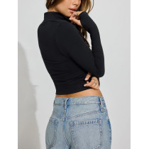 Long sleeve half zipper gym crop with thumblehole lightweight flattering workout tees