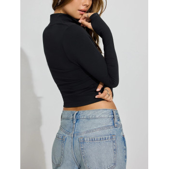 Long sleeve half zipper gym crop with thumblehole lightweight flattering workout tees