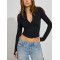 Long sleeve half zipper gym crop with thumblehole lightweight flattering workout tees