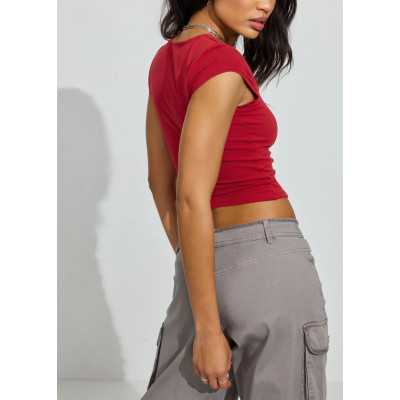 Women's square neck short sleeve crop tee versatile lightweight active t shirts