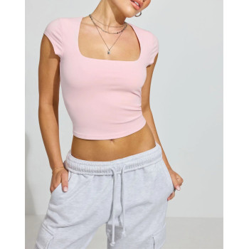 Women's square neck short sleeve crop tee versatile lightweight active t shirts