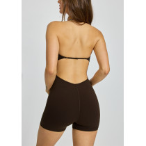 Women's halter backless sports jumpsuits square neck spaghetti straps fitness rompers with built in bra