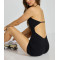 Women's halter backless sports jumpsuits square neck spaghetti straps fitness rompers with built in bra