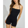 Women's halter backless sports jumpsuits square neck spaghetti straps fitness rompers with built in bra