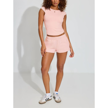 Women's crew neck open back short sleeve t shirts fitted workout gym tops