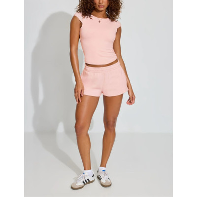 Women's crew neck open back short sleeve t shirts fitted workout gym tops