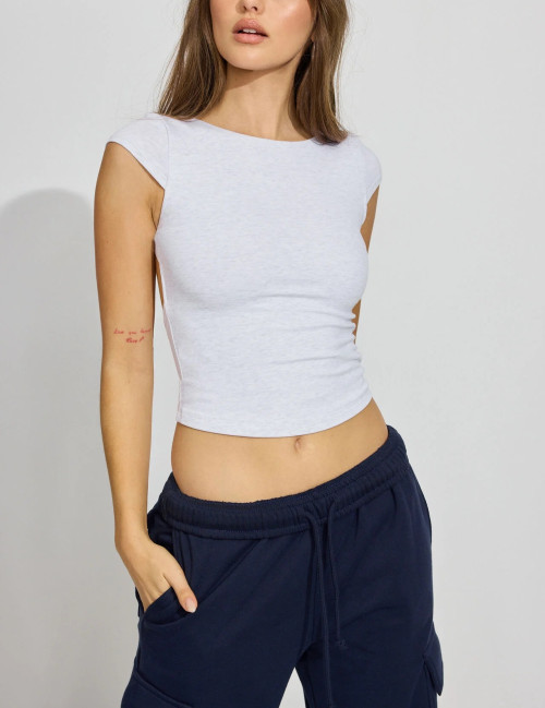 Women's crew neck open back short sleeve t shirts fitted workout gym tops