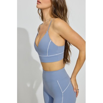 Women's plunge triangle cup sports bra deep v neck piping bra