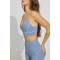 Women's plunge triangle cup sports bra deep v neck piping bra