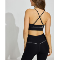 Women's plunge triangle cup sports bra deep v neck piping bra