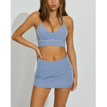 Women's active mini skirts with piping mid rise stretchy skorts with built in shorts