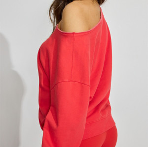 Women's long sleeve off shoulder terry sweatshirts loose fit pullovers