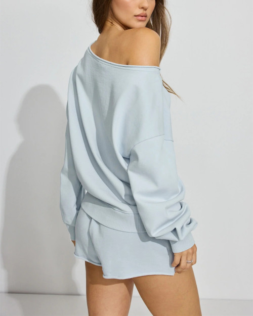 Women's long sleeve off shoulder terry sweatshirts loose fit pullovers