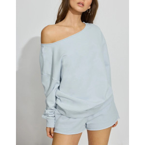 Women's long sleeve off shoulder terry sweatshirts loose fit pullovers
