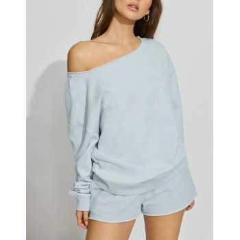 Women's long sleeve off shoulder terry sweatshirts loose fit pullovers