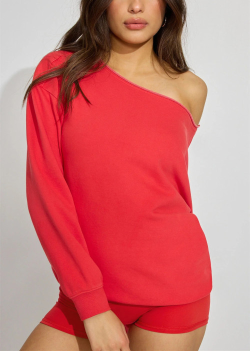 Women's long sleeve off shoulder terry sweatshirts loose fit pullovers