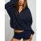 Cotton fleece half zip sweatshirts cozy fit stand collar pullovers