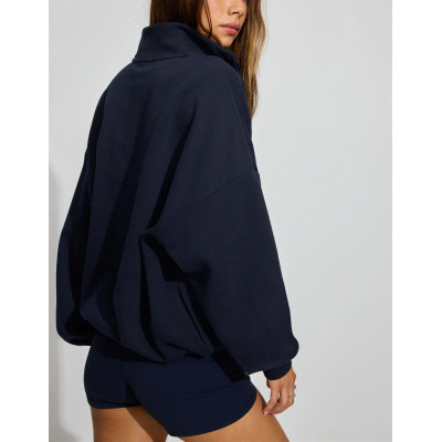 Cotton fleece half zip sweatshirts cozy fit stand collar pullovers