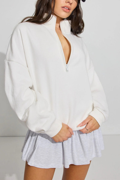 Cotton fleece half zip sweatshirts cozy fit stand collar pullovers