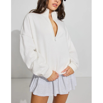 Cotton fleece half zip sweatshirts cozy fit stand collar pullovers