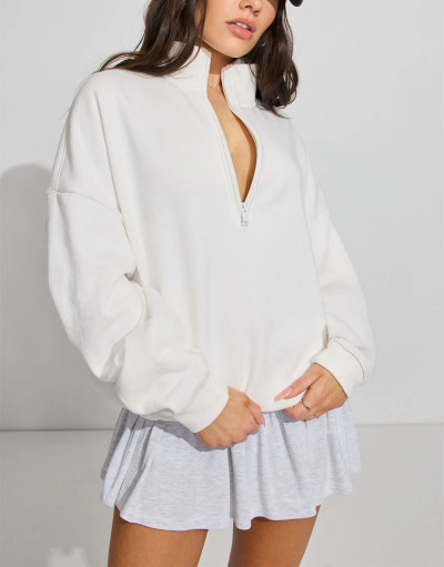 Cotton fleece half zip sweatshirts cozy fit stand collar pullovers