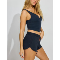Women's low rise cotton lounge shorts with side slit adjustable waistband mini length shorts