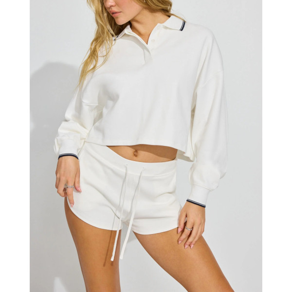Women's low rise cotton lounge shorts with side slit adjustable waistband mini length shorts