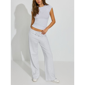 Women's low rise french terry wide leg sweatpants with adjustable waist
