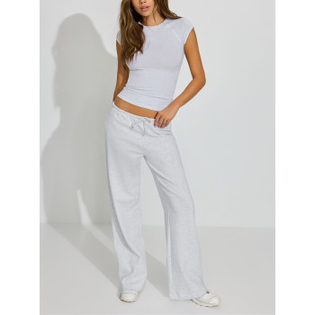 Women's low rise french terry wide leg sweatpants with adjustable waist