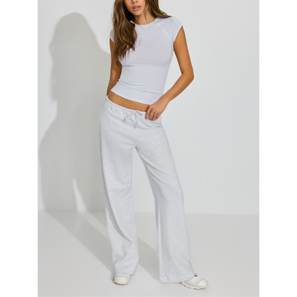 Women's low rise french terry wide leg sweatpants with adjustable waist