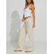 Women's relaxed fit cotton fleece wide leg pants with side pockets