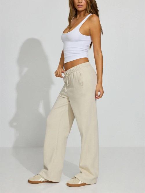 Women's relaxed fit cotton fleece wide leg pants with side pockets
