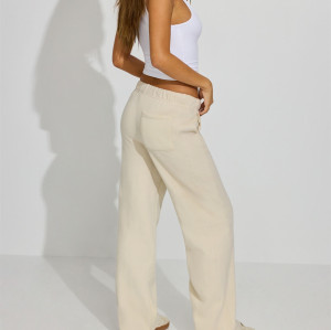 Women's relaxed fit cotton fleece wide leg pants with side pockets