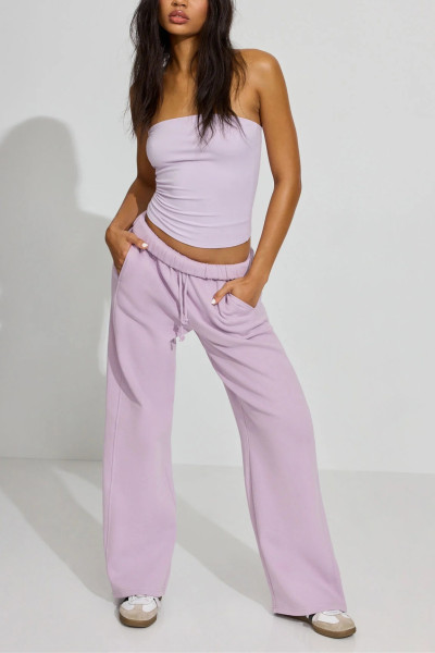 Women's relaxed fit cotton fleece wide leg pants with side pockets