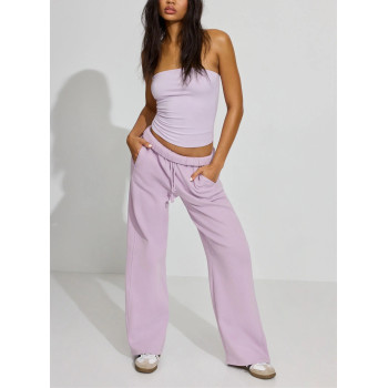 Women's relaxed fit cotton fleece wide leg pants with side pockets