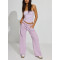 Women's relaxed fit cotton fleece wide leg pants with side pockets