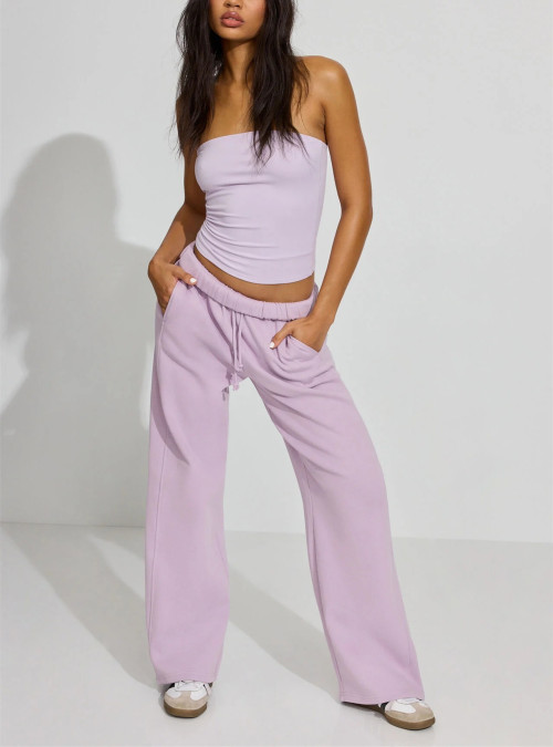 Women's relaxed fit cotton fleece wide leg pants with side pockets