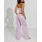 Women's relaxed fit cotton fleece wide leg pants with side pockets