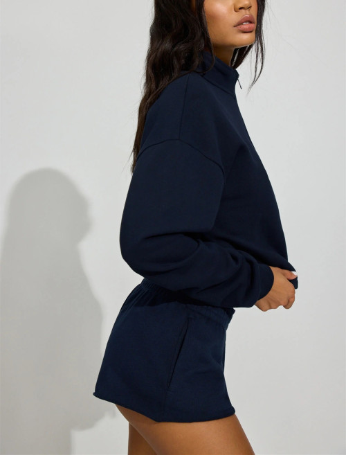 Women's half zipper cotton fleece crop sweatshirts stand collar pullovers