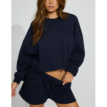 Crew neck oversized raw edge cotton sweatshirts with rib cuff