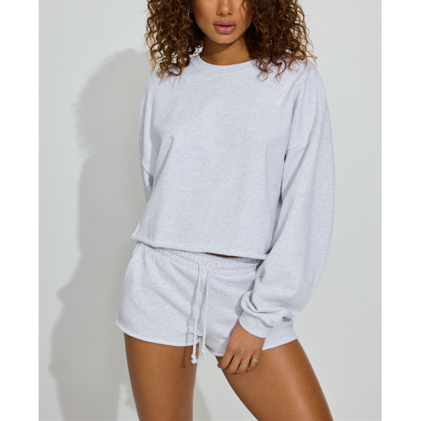 Crew neck oversized raw edge cotton sweatshirts with rib cuff