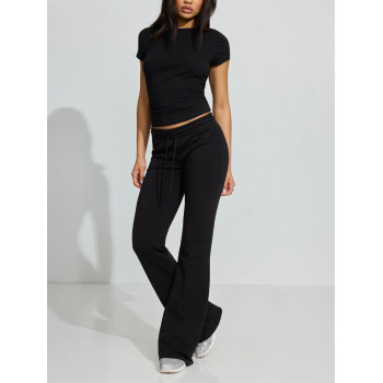 Women's low rise athleisure flare joggers cotton fleece fitted sweatpants