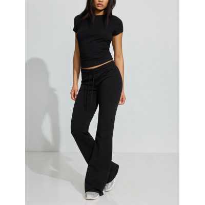 Women's low rise athleisure flare joggers cotton fleece fitted sweatpants