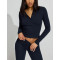 Women's long sleeve ribbed t shirts with button lightweight lounge tees