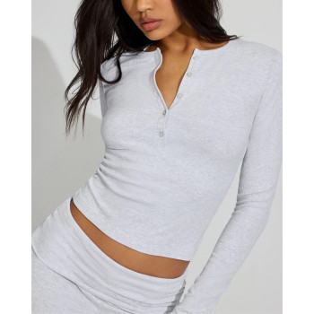 Women's long sleeve ribbed t shirts with button lightweight lounge tees