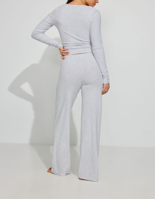New arrival women's lightweight cotton lounge sets long sleeve v neck shirts with wide leg lounge pants sets