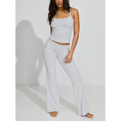 Women's fold over cotton ribbed flared pants fitted lounge sweatpants