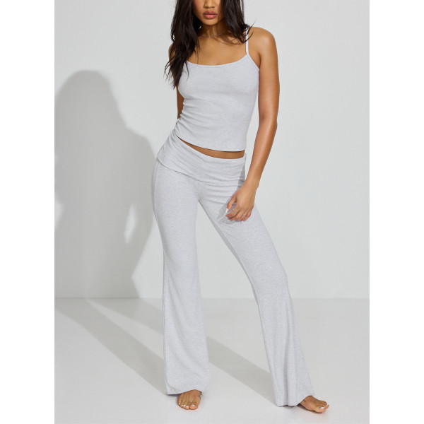 Women's fold over cotton ribbed flared pants fitted lounge sweatpants