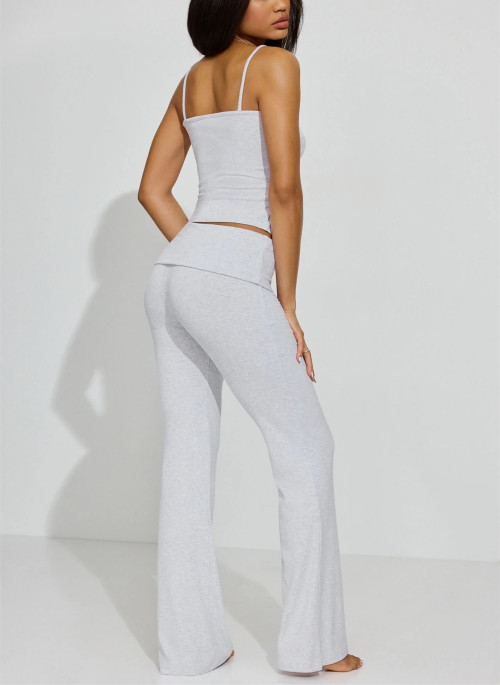 Women's fold over cotton ribbed flared pants fitted lounge sweatpants